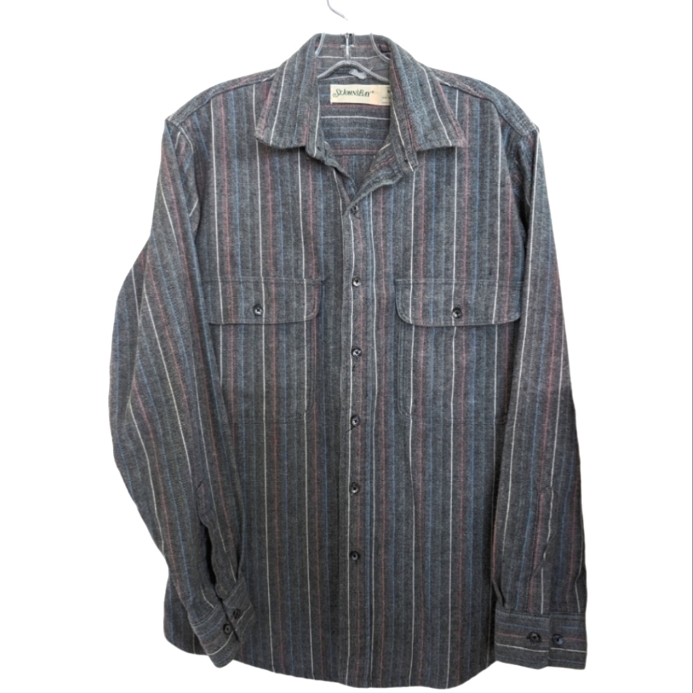 St John's Bay Vintage Gray Cotton Herringbone Striped Shacket Size Medium